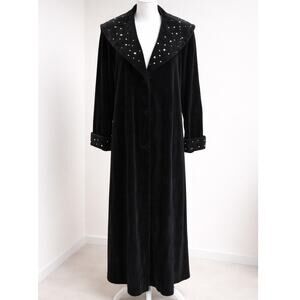 Vintage 80s John Caruana Velvet Coat Womens 12 Black Rhinestone Gothic Victorian